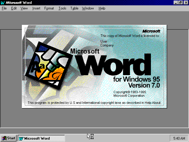 Microsoft Word 95 - Splash